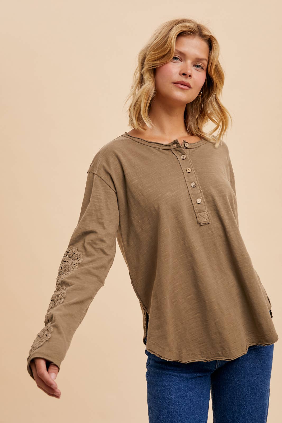 CROCHET PATCH HENLEY TOP