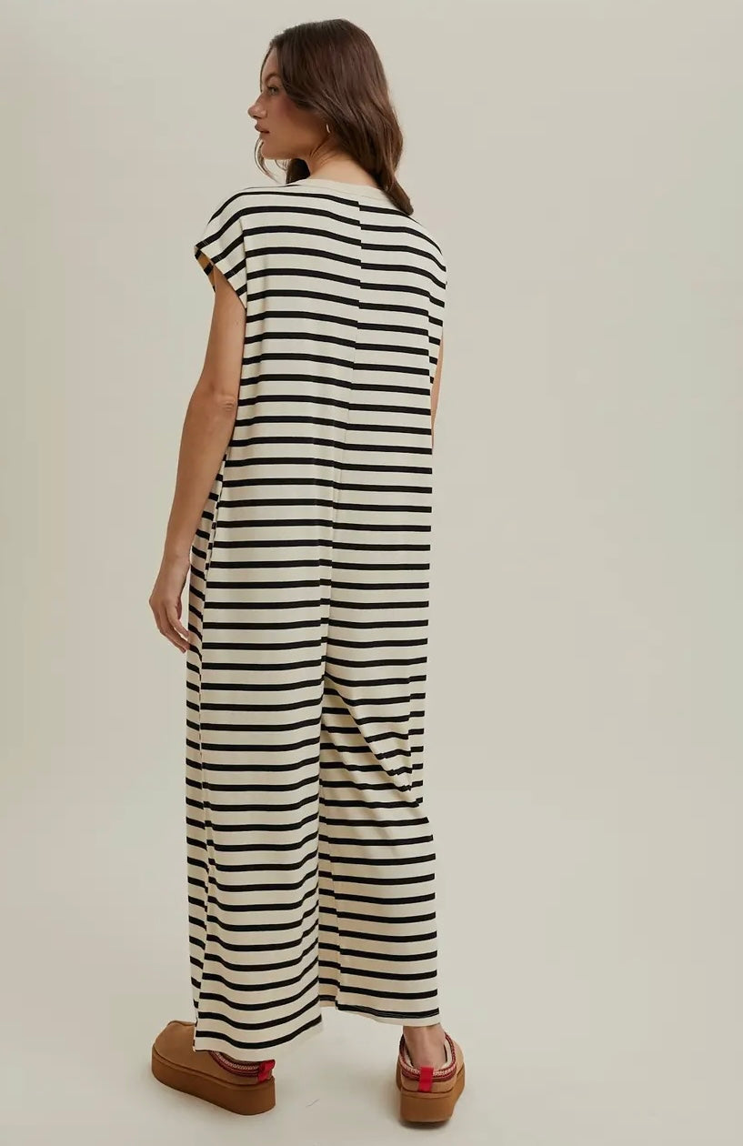 Jumpsuit Short Sleeve Black/Cream