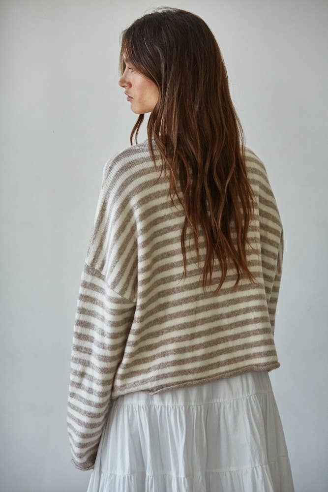 Knit Sweater Striped Button Cardi