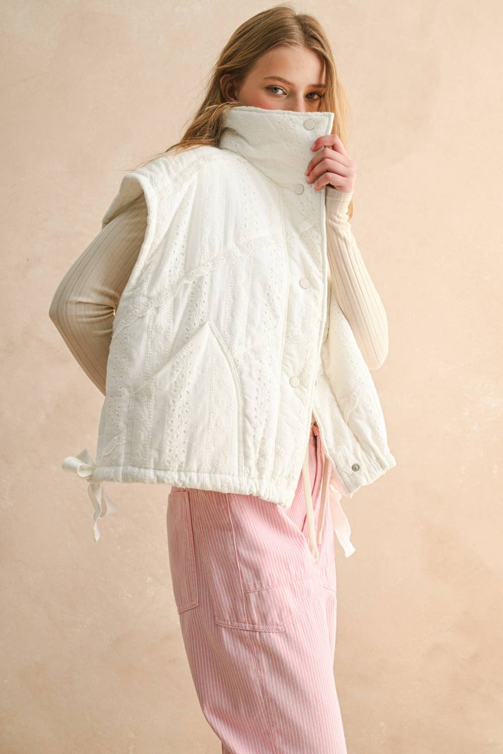 LACE CROCHET TRIM PUFF VEST