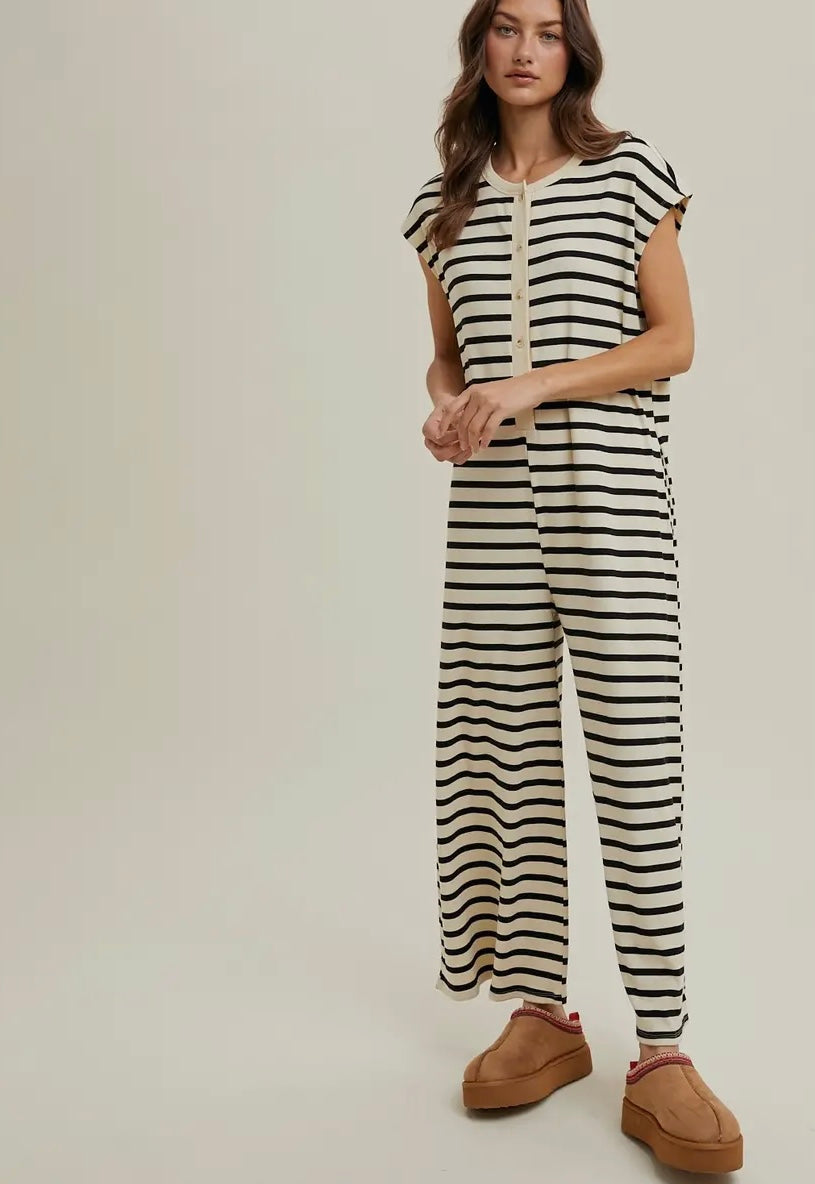 Jumpsuit Short Sleeve Black/Cream