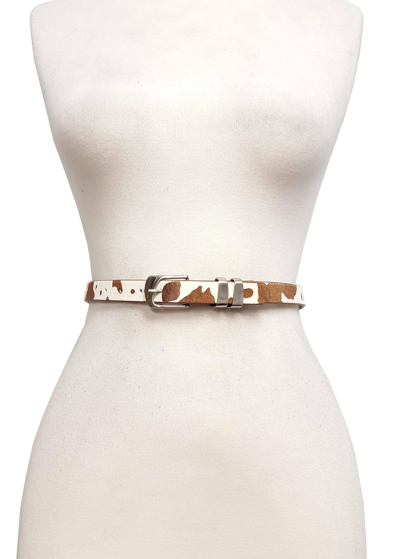 Silver DBL Loop Buckle Cow Hair Leather Belt