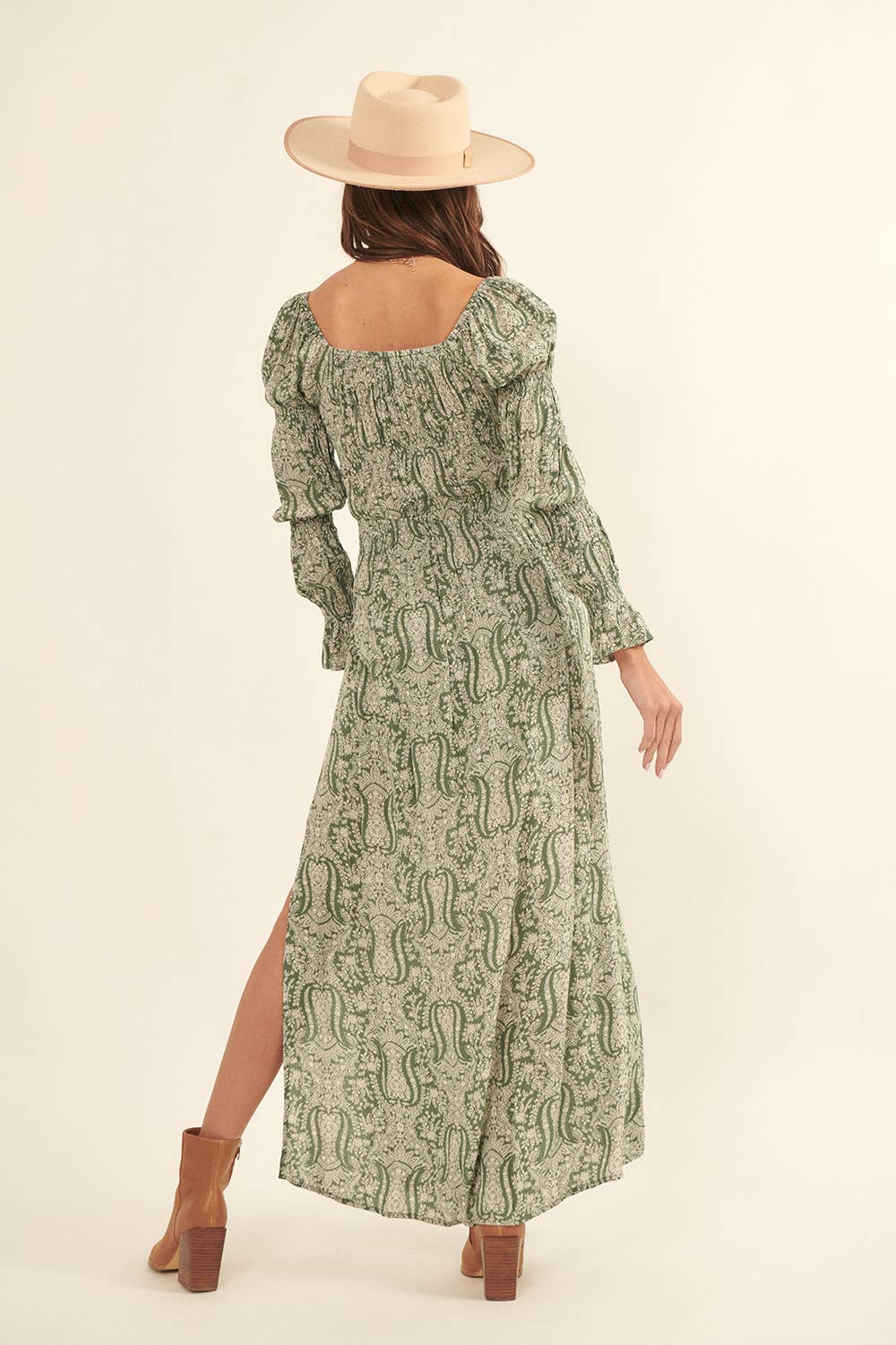 Paisley Square Neck Long Sleeve Maxi Dress