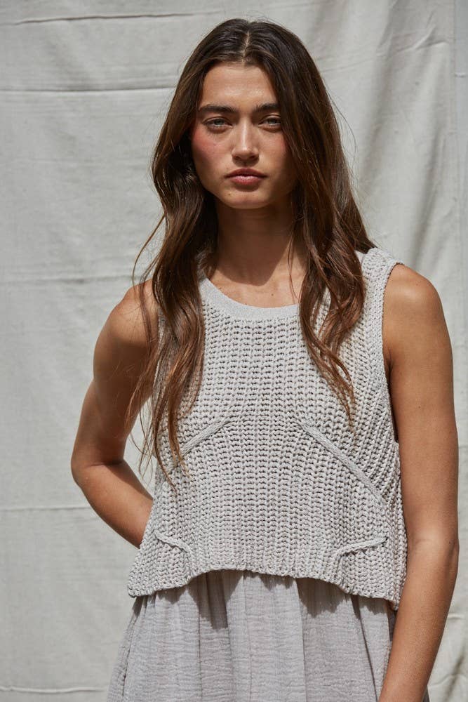 W2069 | Knit Sweater Sleeveless Flare Midi Dress
