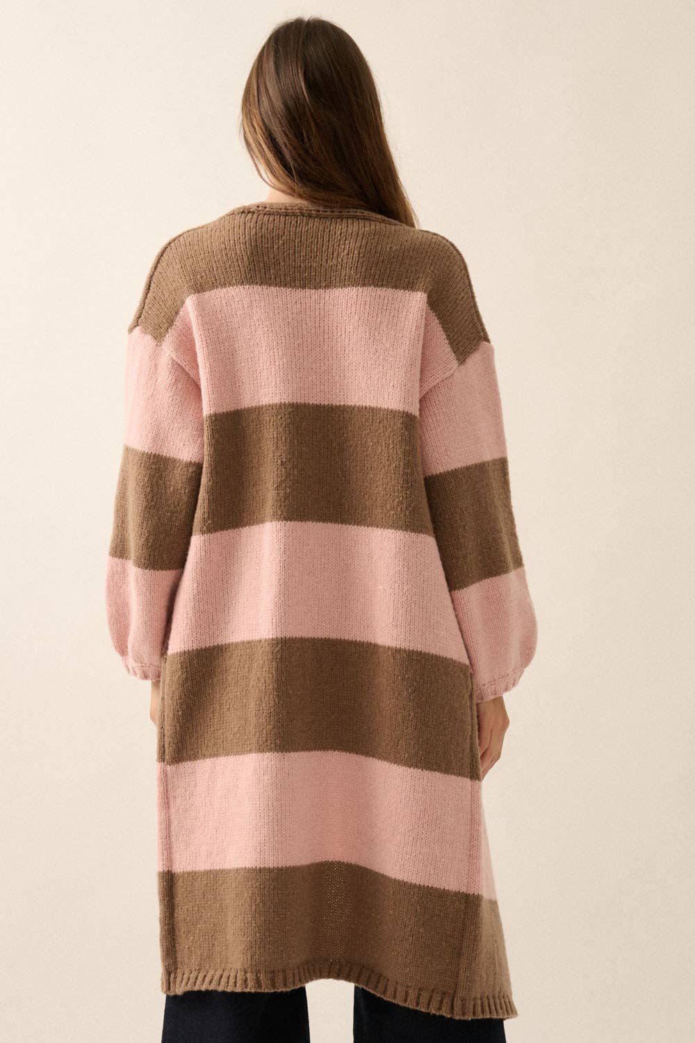 Striped Knit Open Cardi