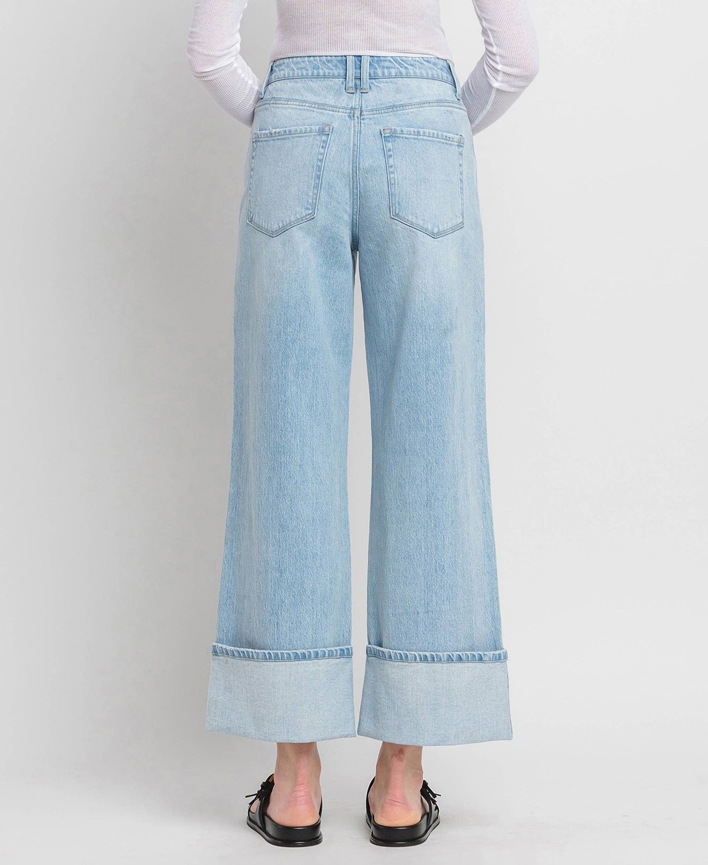HIGH RISE CUFF BAGGY WIDE JEANS