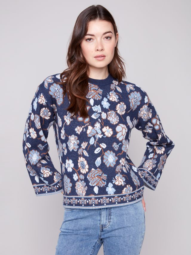 Long Sleeve Crewneck Jaquard Sweater