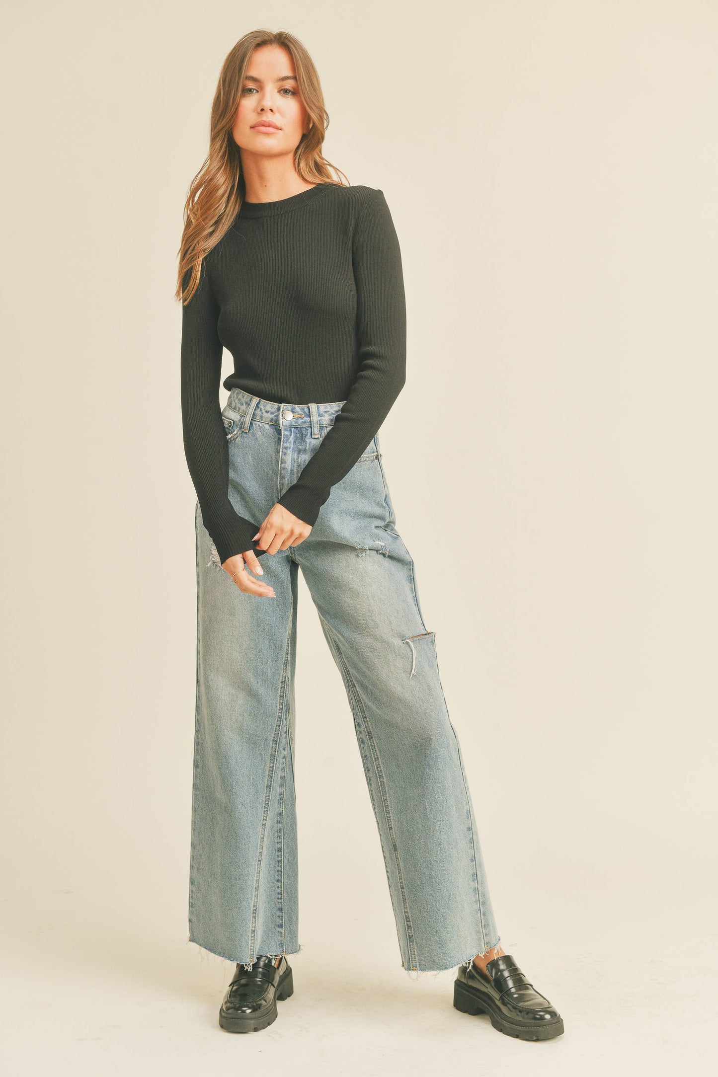 RIBBED LONG SLEEVE TOP