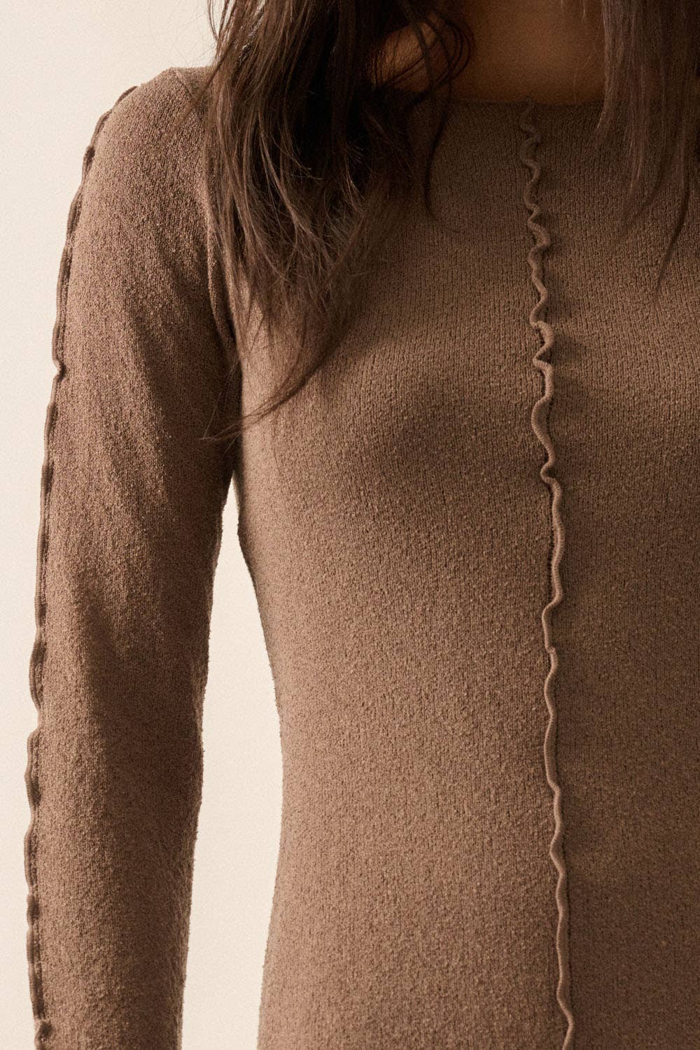 Textured Long-Sleeve Midi Dress