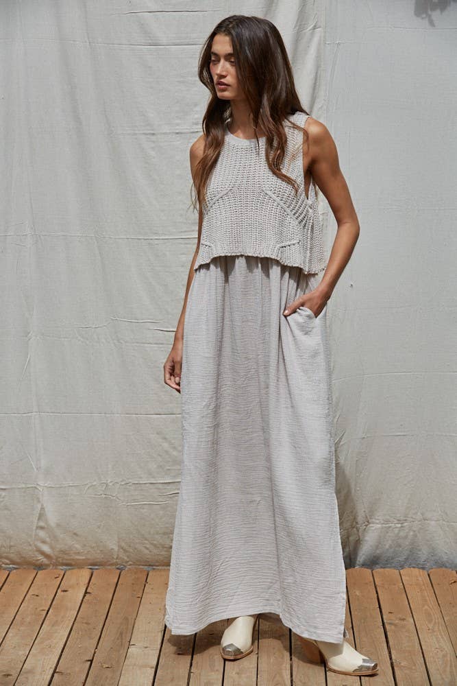 W2069 | Knit Sweater Sleeveless Flare Midi Dress