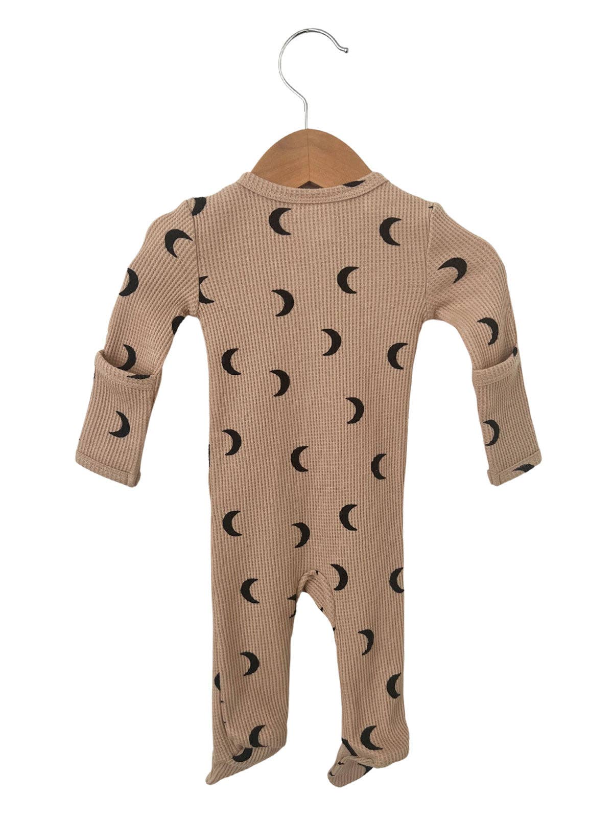 Organic Waffle Basic Zip Footie, Tan/Black Moon