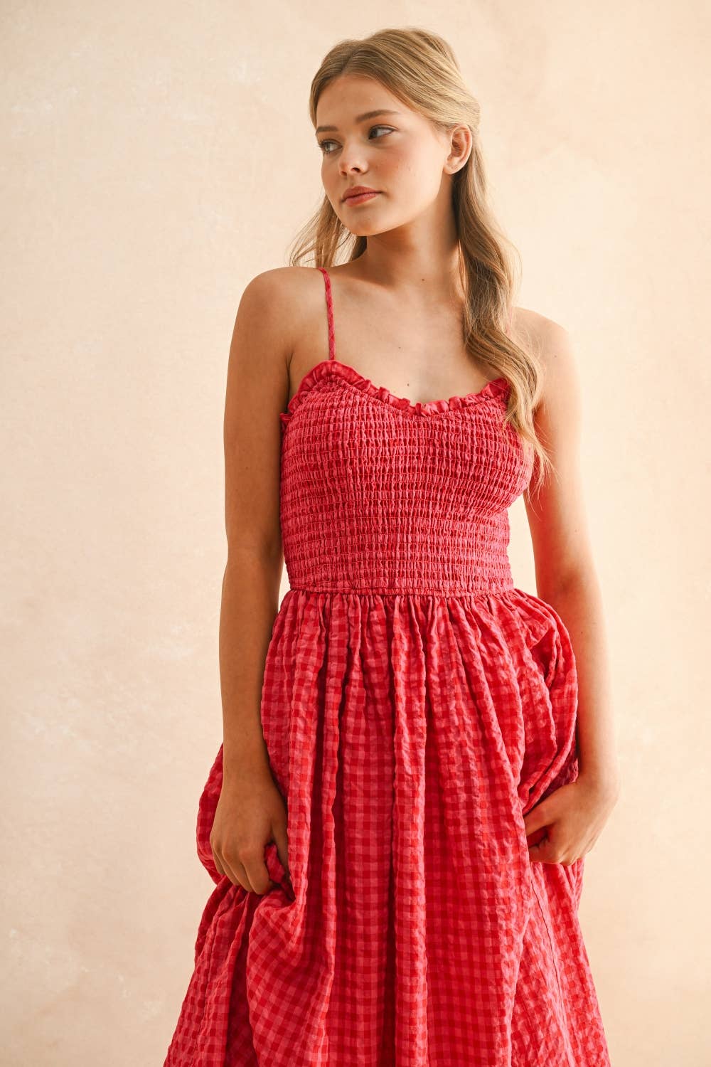 GINGHAM PRINT LONG DRESS