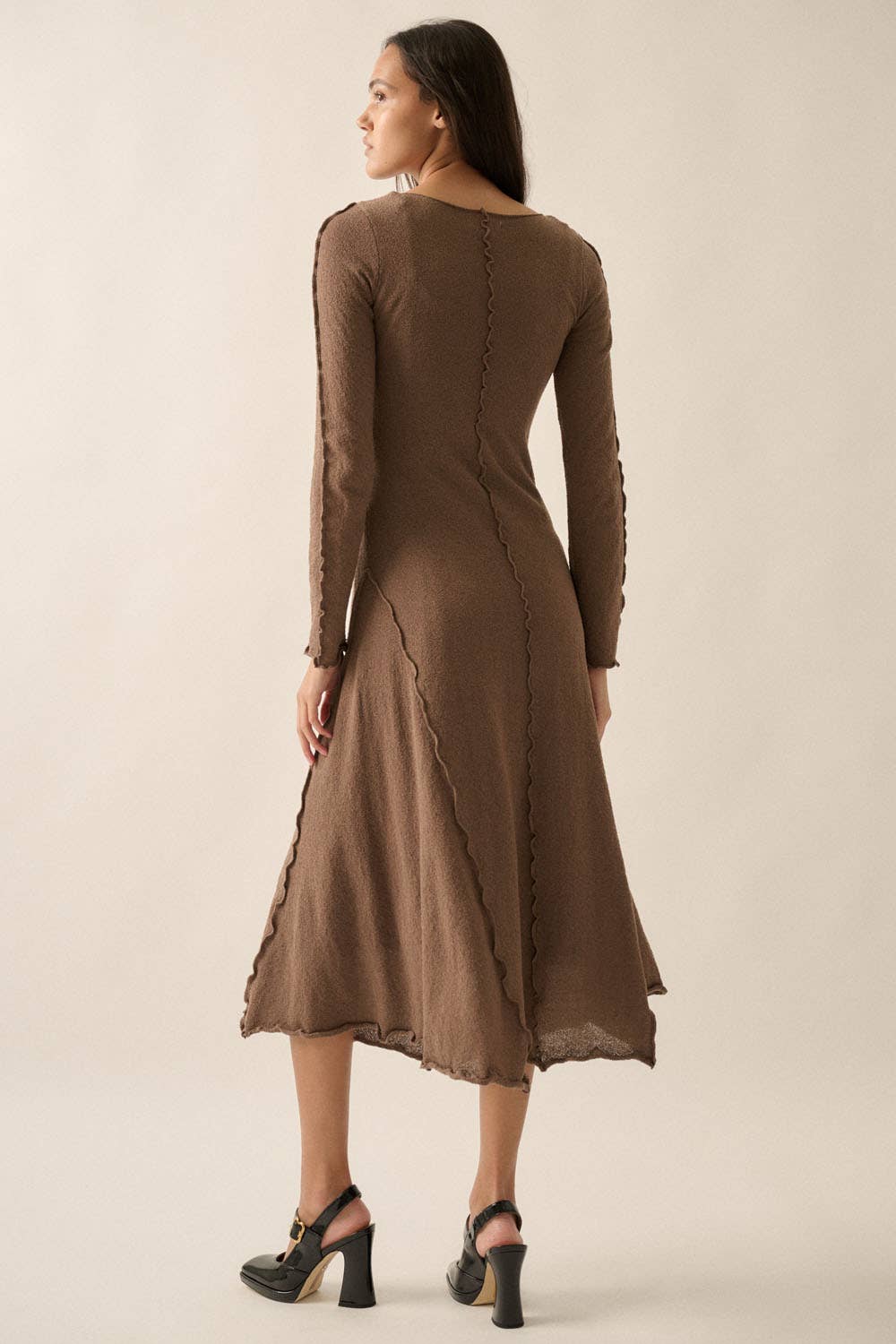 Textured Long-Sleeve Midi Dress