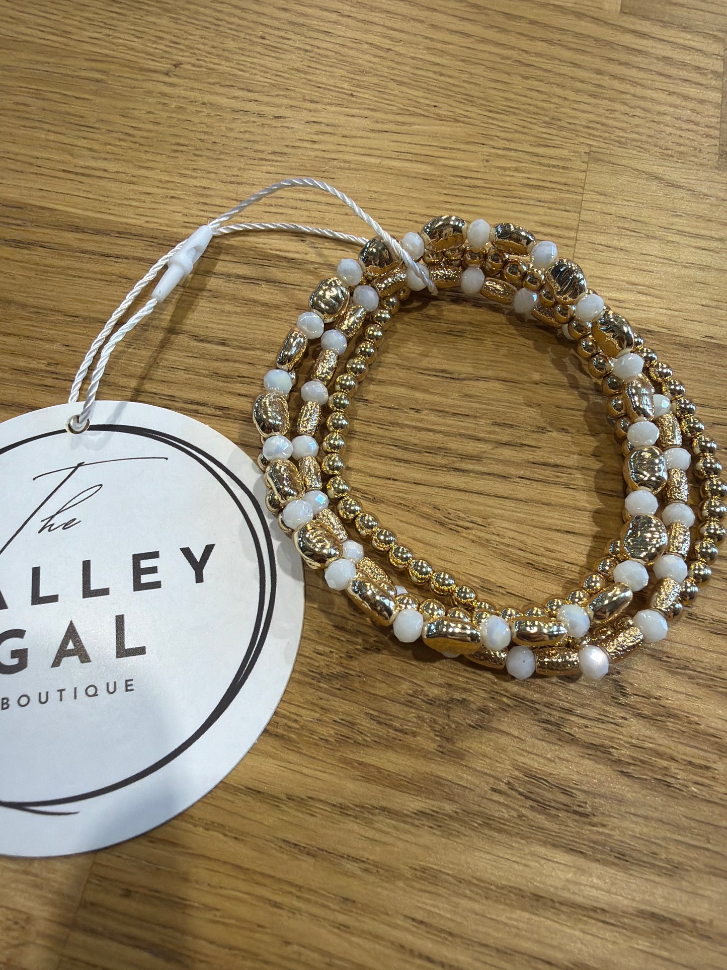 Gold + White Beaded Bracelet Set