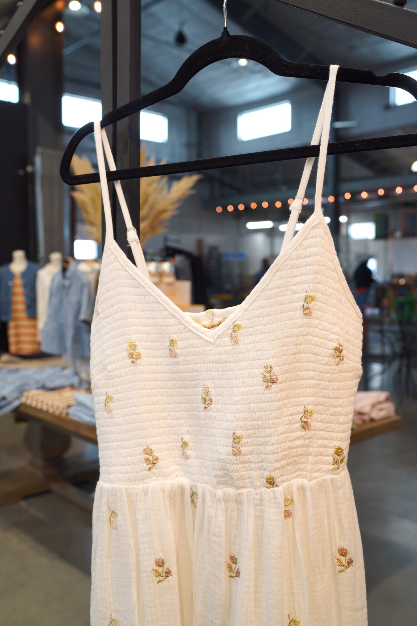 Embroidered Double Guaze Smock Dress