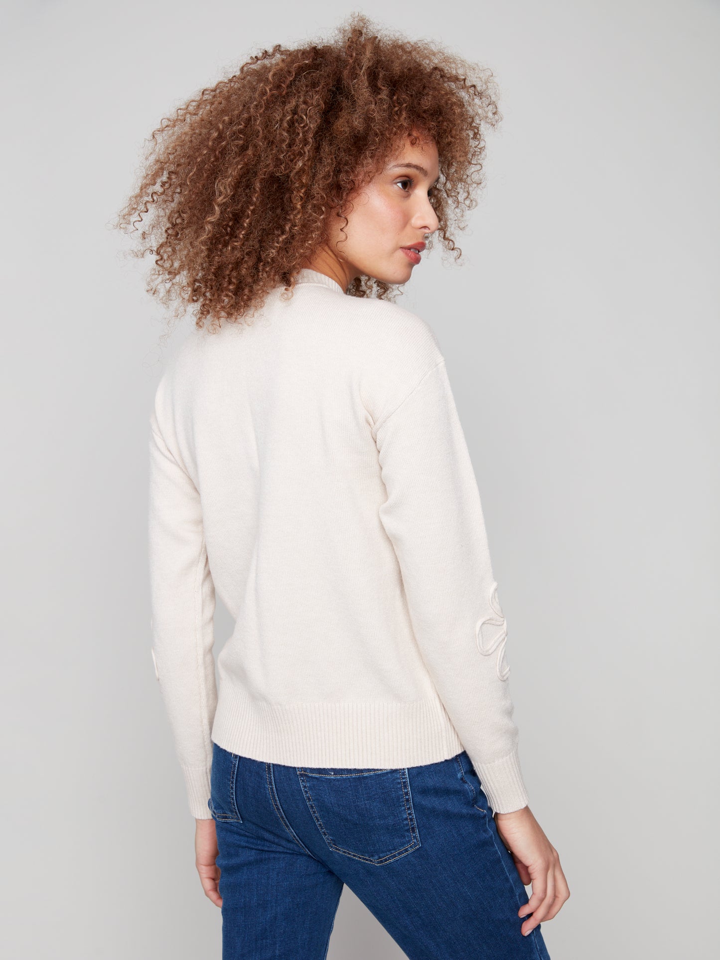 Drop Shoulder Sweater W Floral Detial