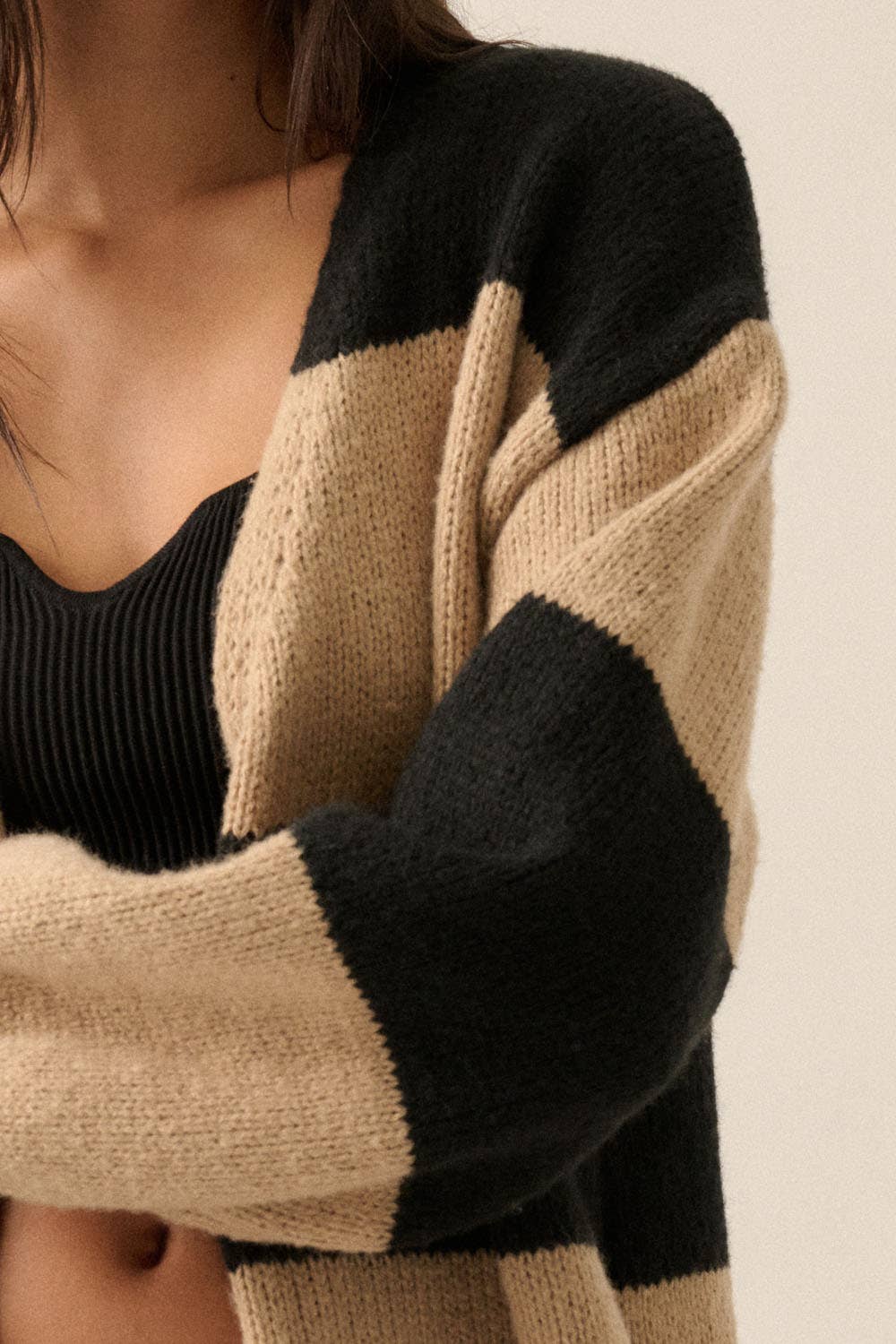 Striped Knit Open Cardi