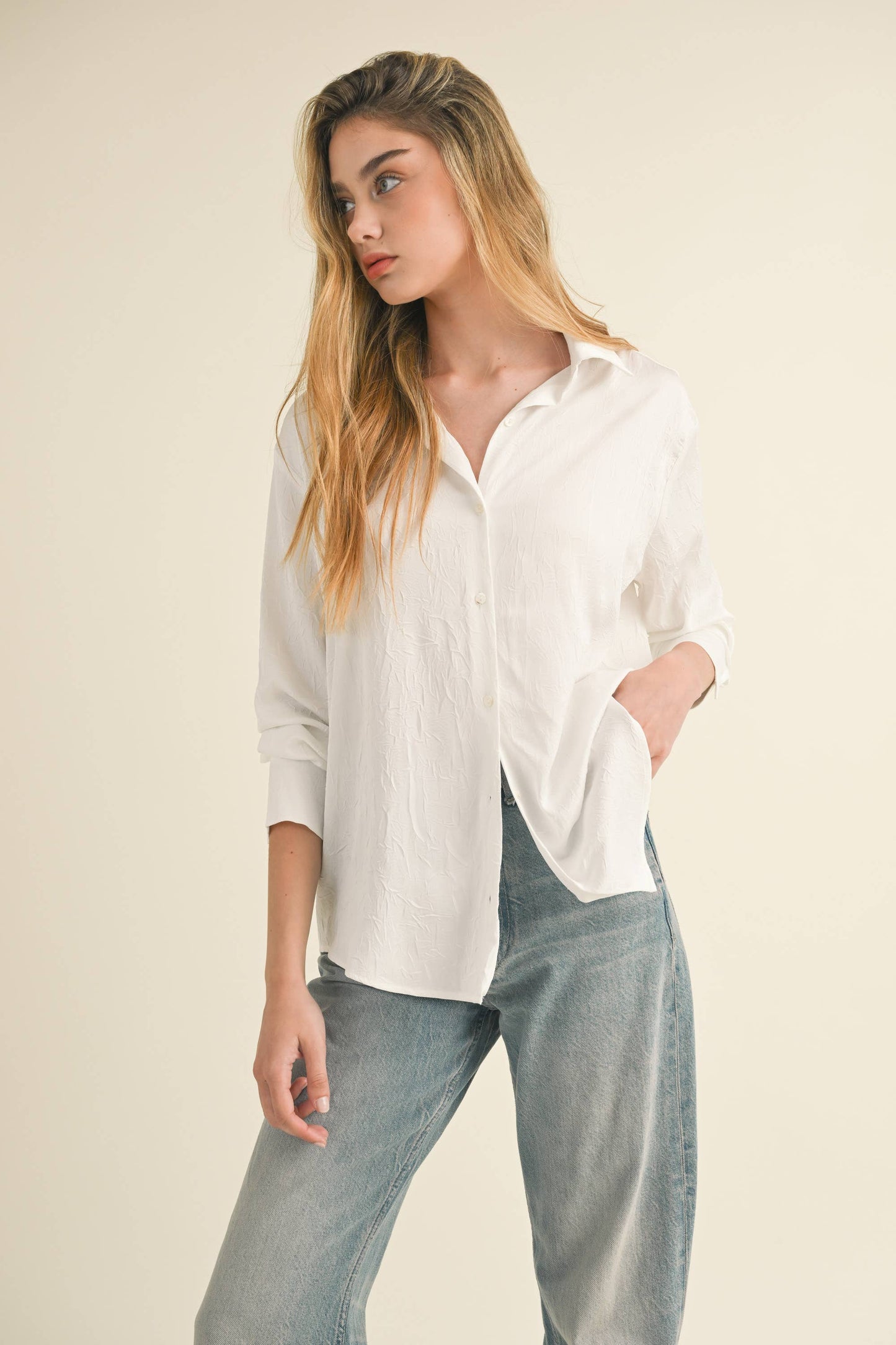T3832 BUTTONDOWN CRINKLED DETAIL SHIRTS