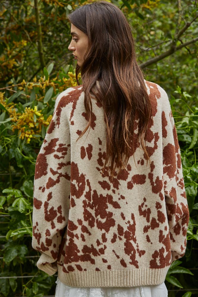 Knit Cow Print Sweater