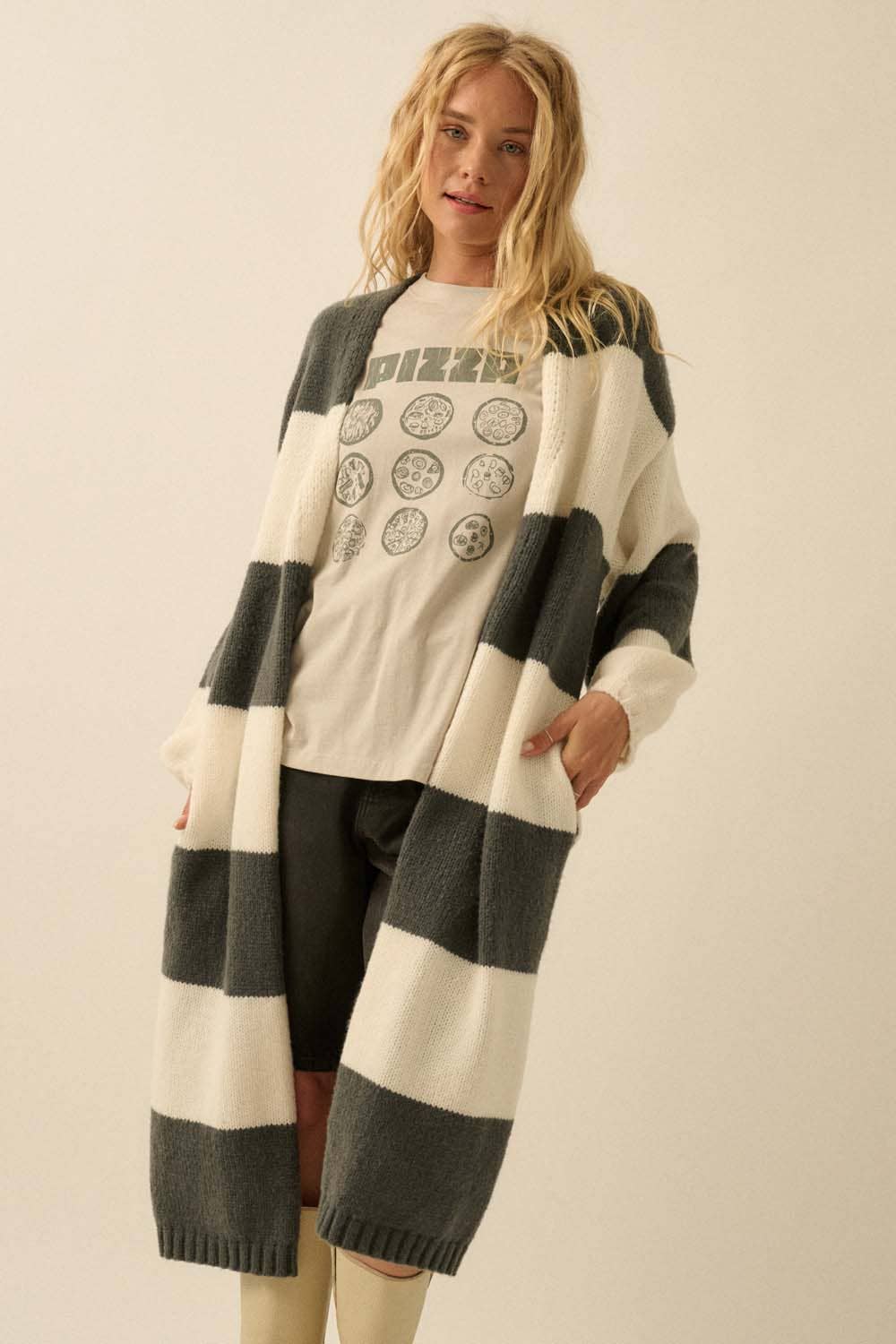 Striped Knit Open Cardi