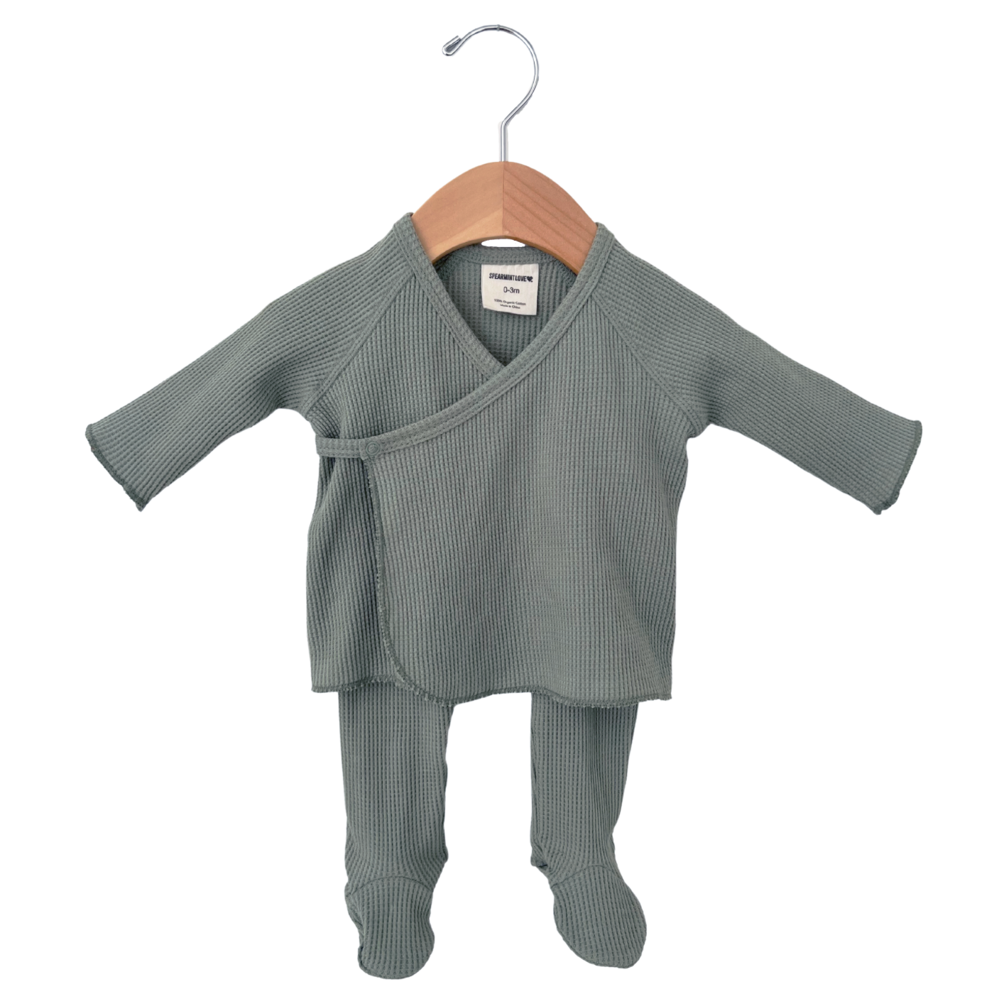 Organic Waffle Kimono & Pant Set, Mountain Green