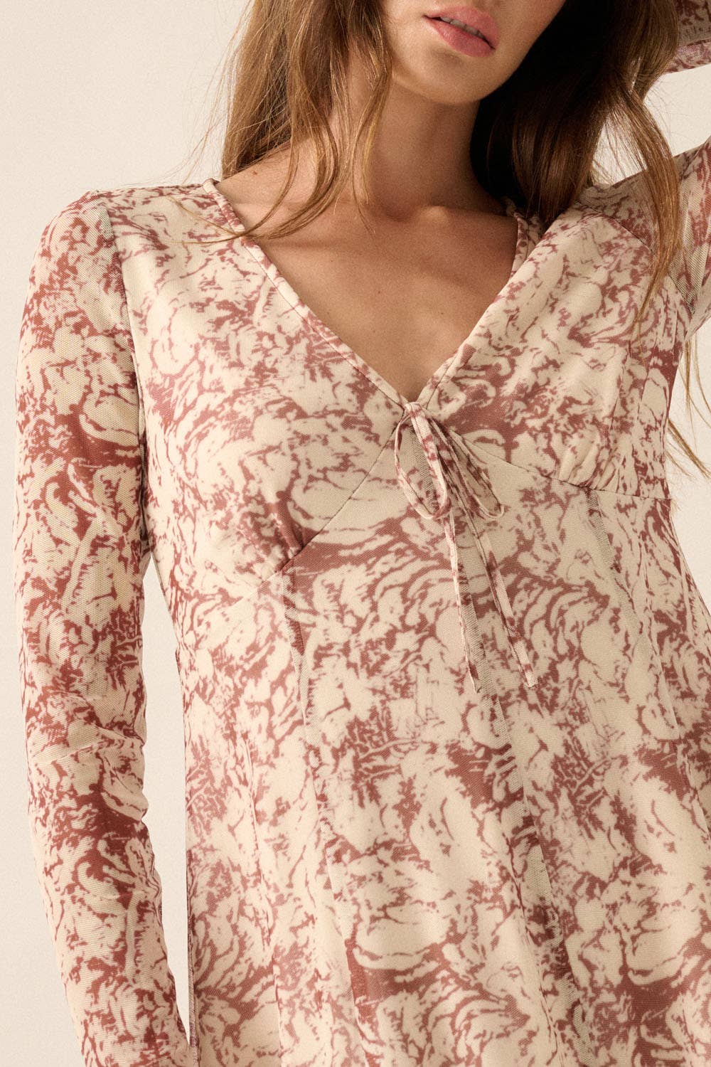 Floral Mesh High-Waist Wide-Leg Long-Sleeve Romper