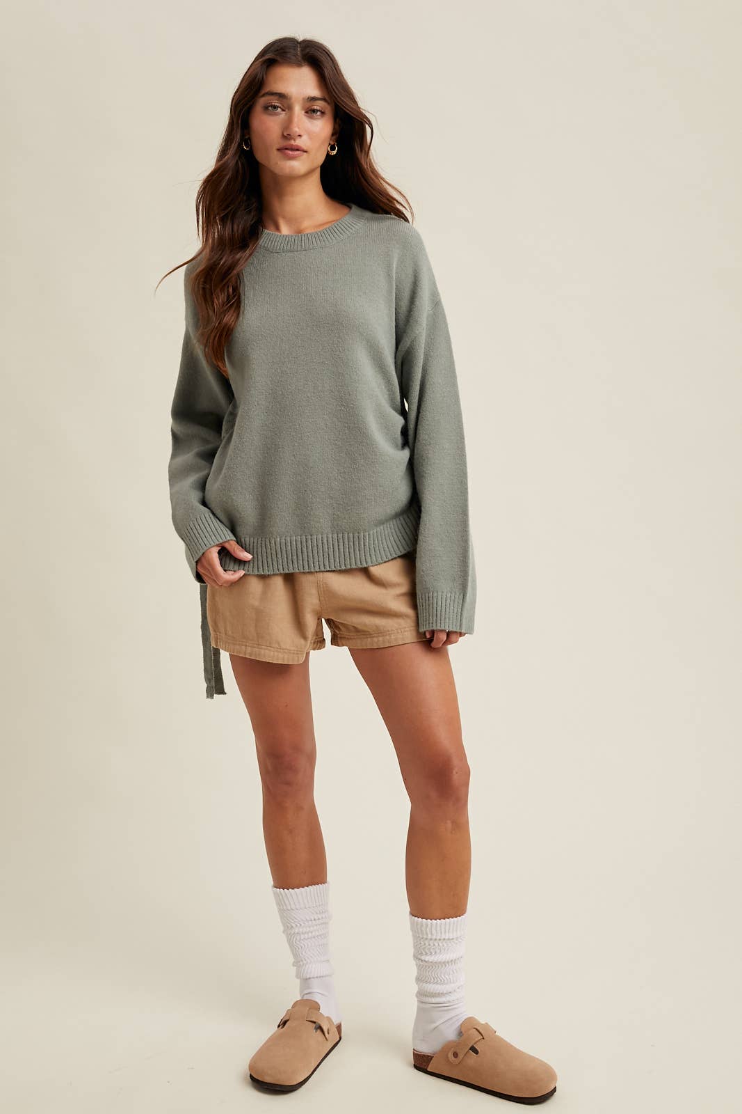 SHOULDER SIDE RUCHED SWEATER