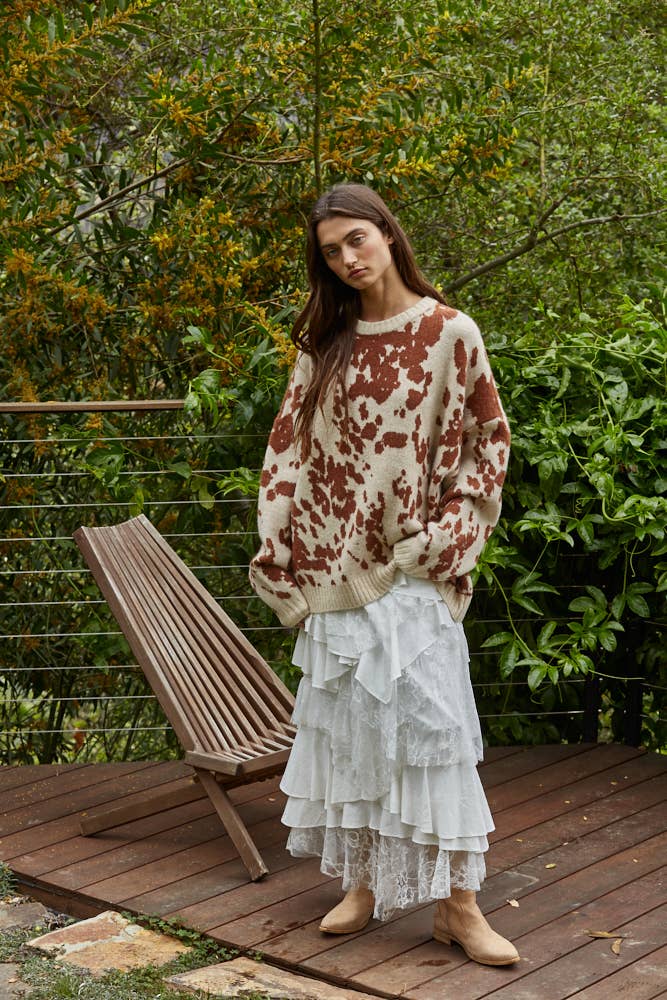 Knit Cow Print Sweater