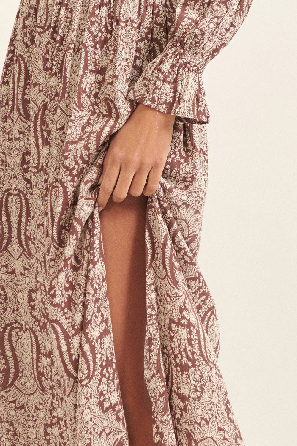 Paisley Square Neck Long Sleeve Maxi Dress