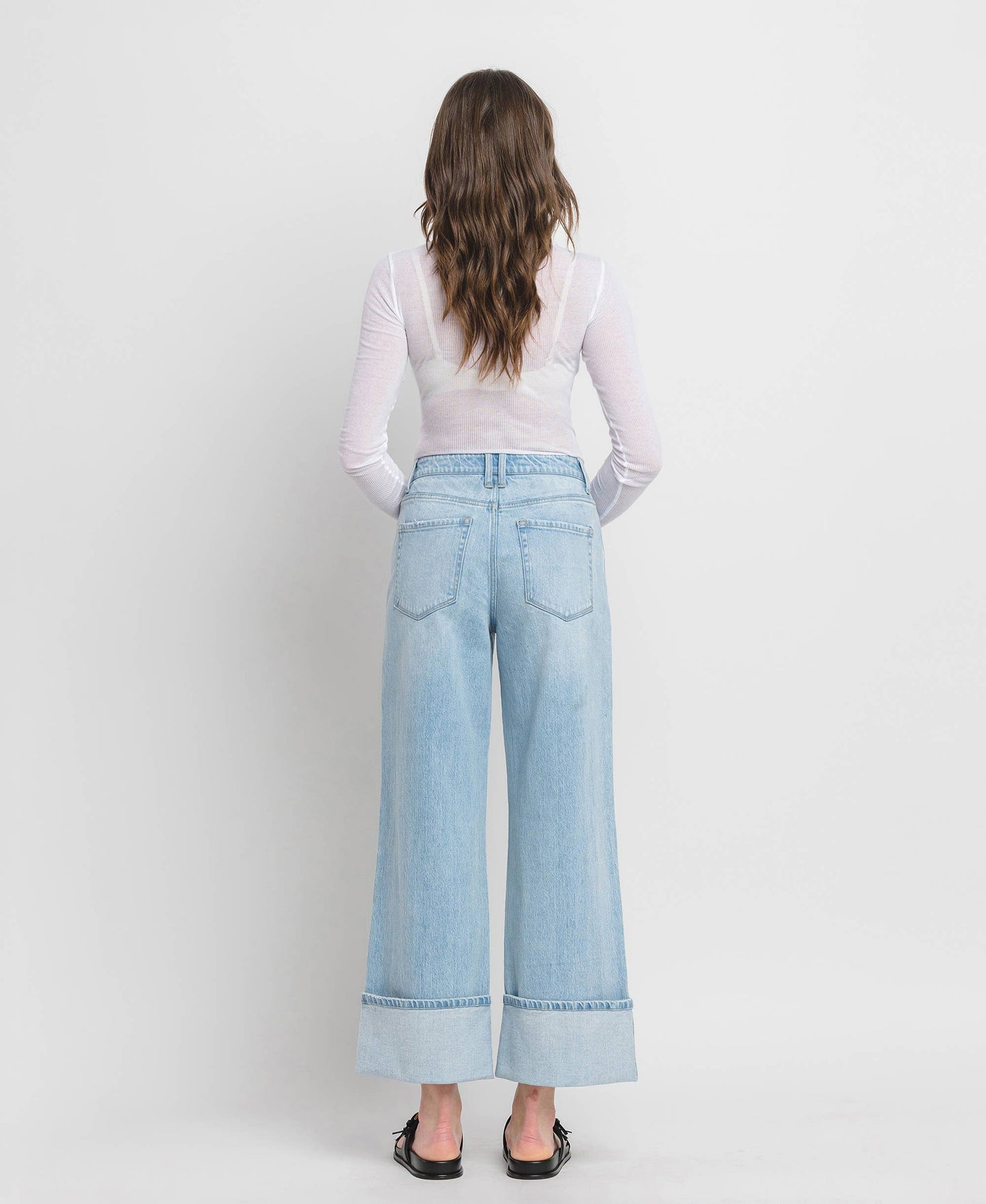 HIGH RISE CUFF BAGGY WIDE JEANS