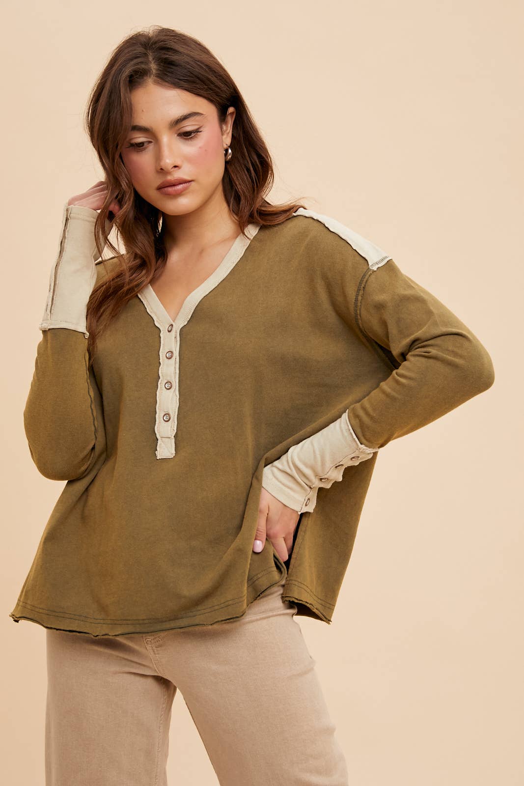 WASHED COTTON HENLEY TOP