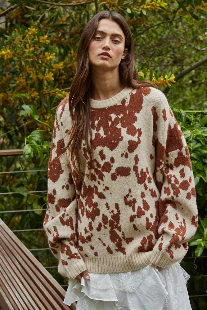 Knit Cow Print Sweater