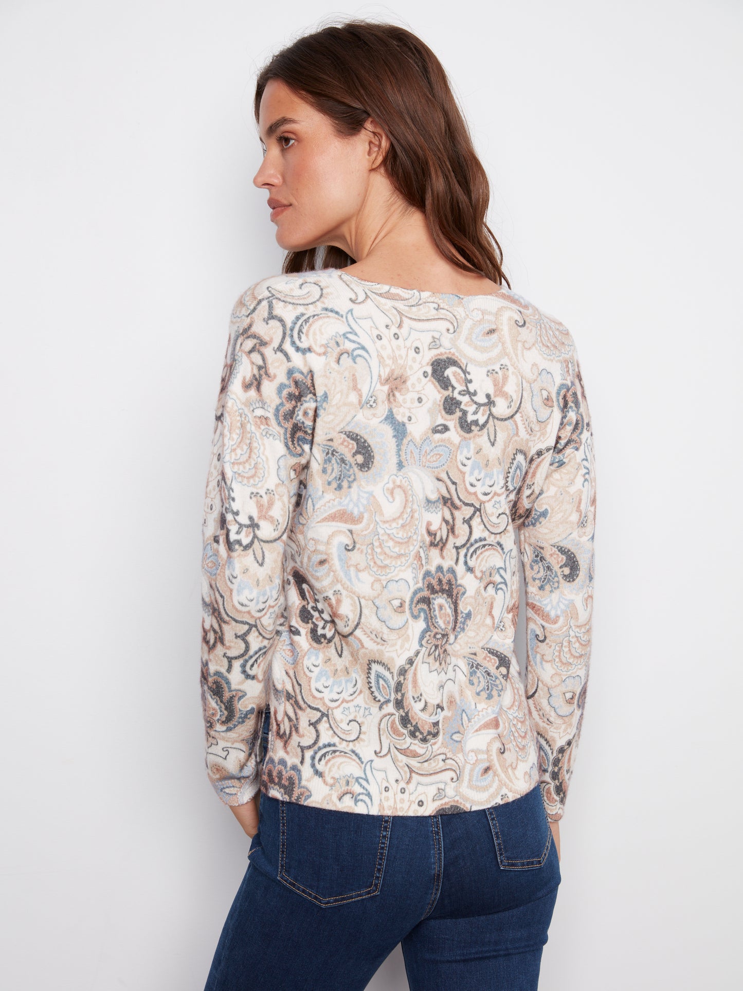 Printed Plushy V Neck Sweater