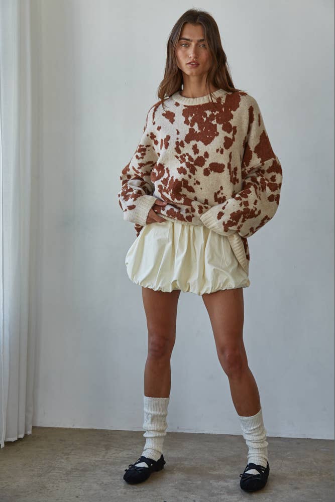 Knit Cow Print Sweater