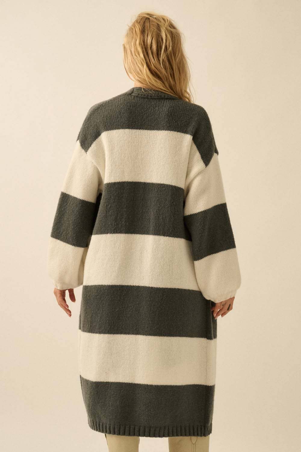 Striped Knit Open Cardi