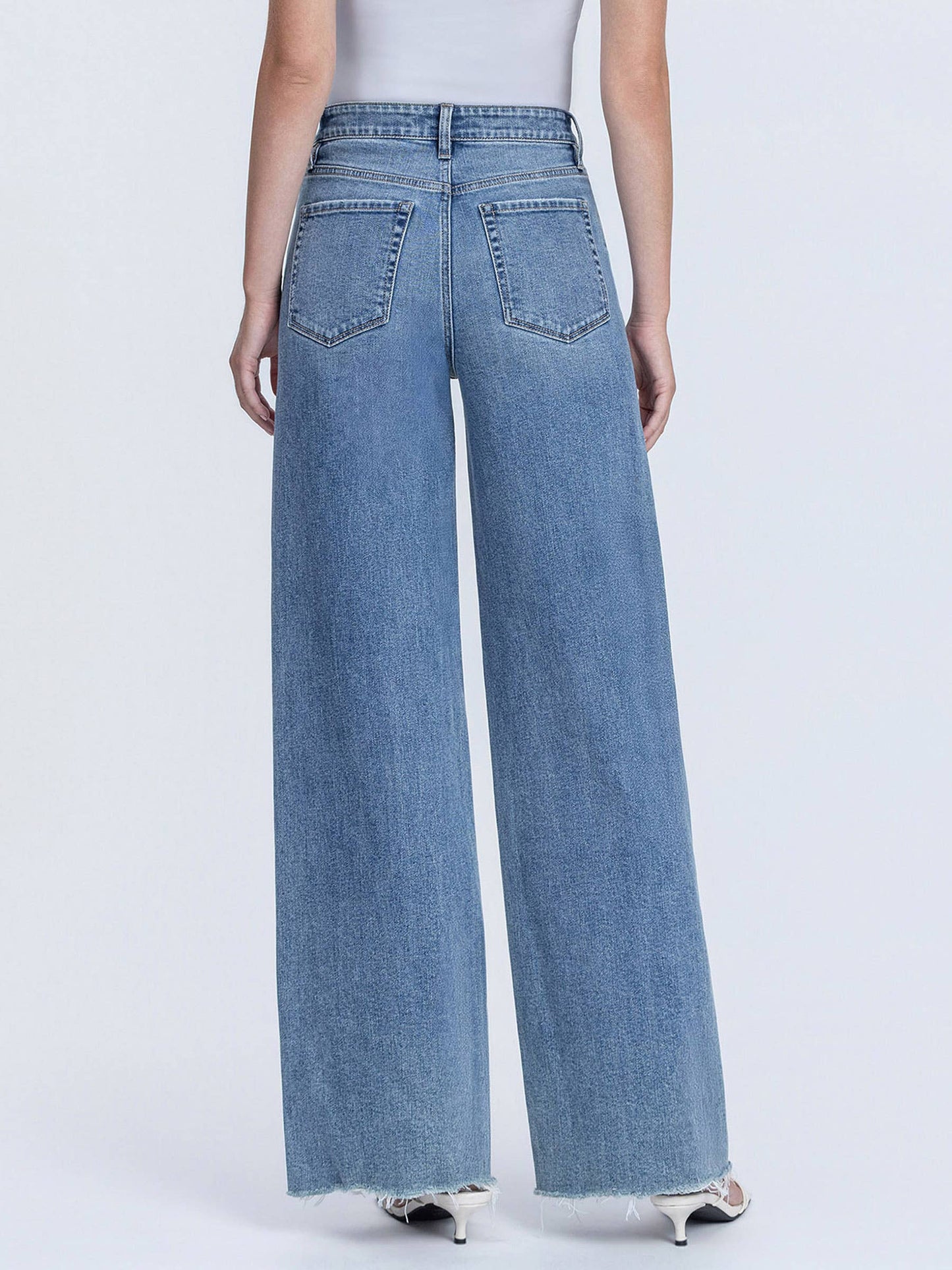 SUPER HIGH RISE MEDIUM WASH RAW HEM WIDE LEG