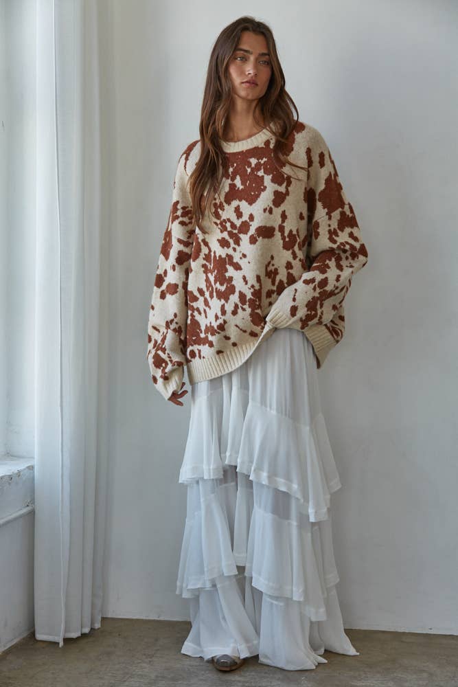 Knit Cow Print Sweater