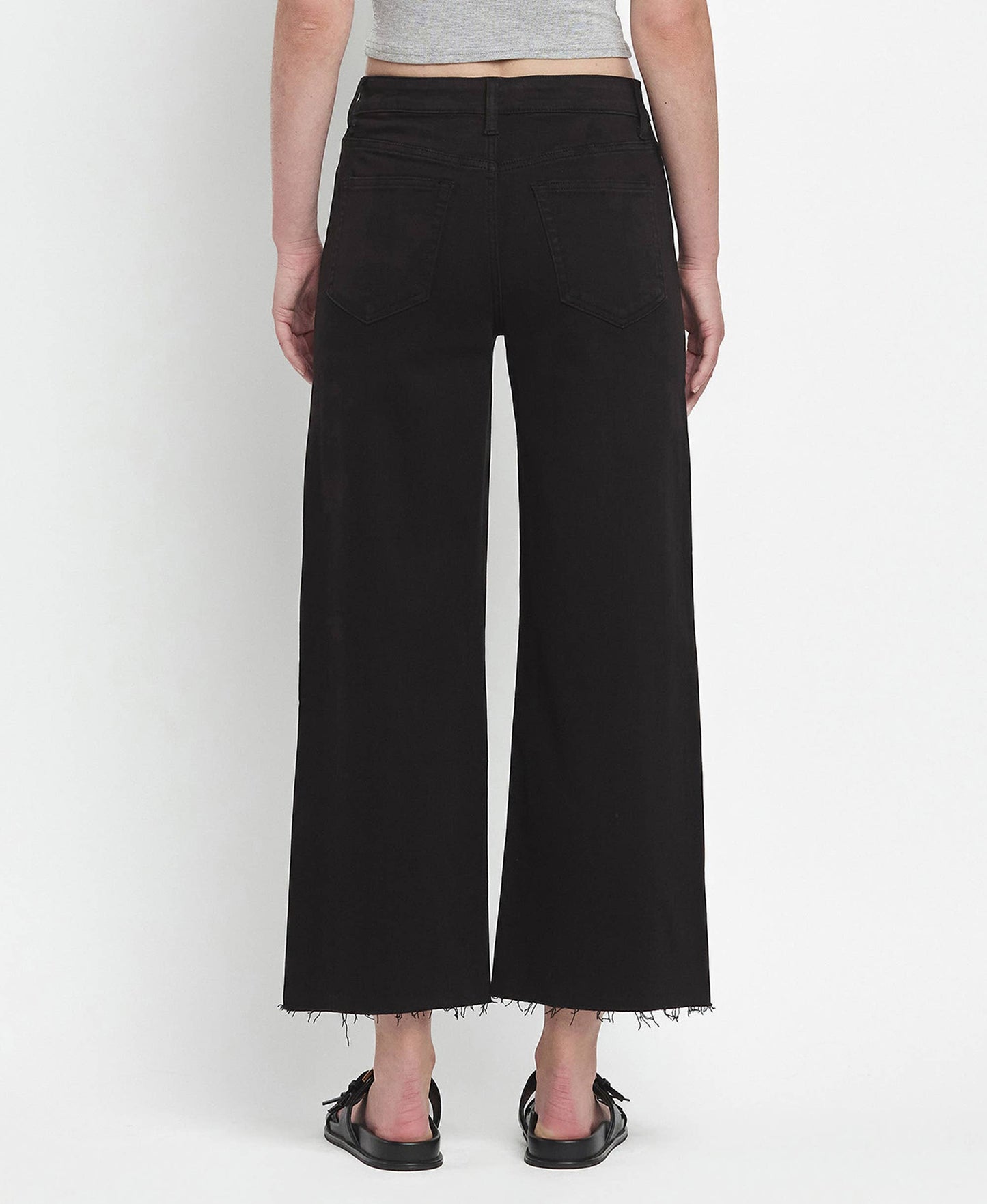 HIGH RISE BLACK CROP WIDE LEG JEANS