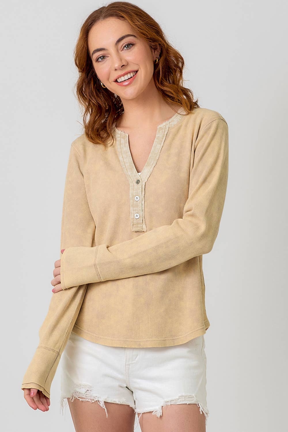 Washed Thermal Henley Top