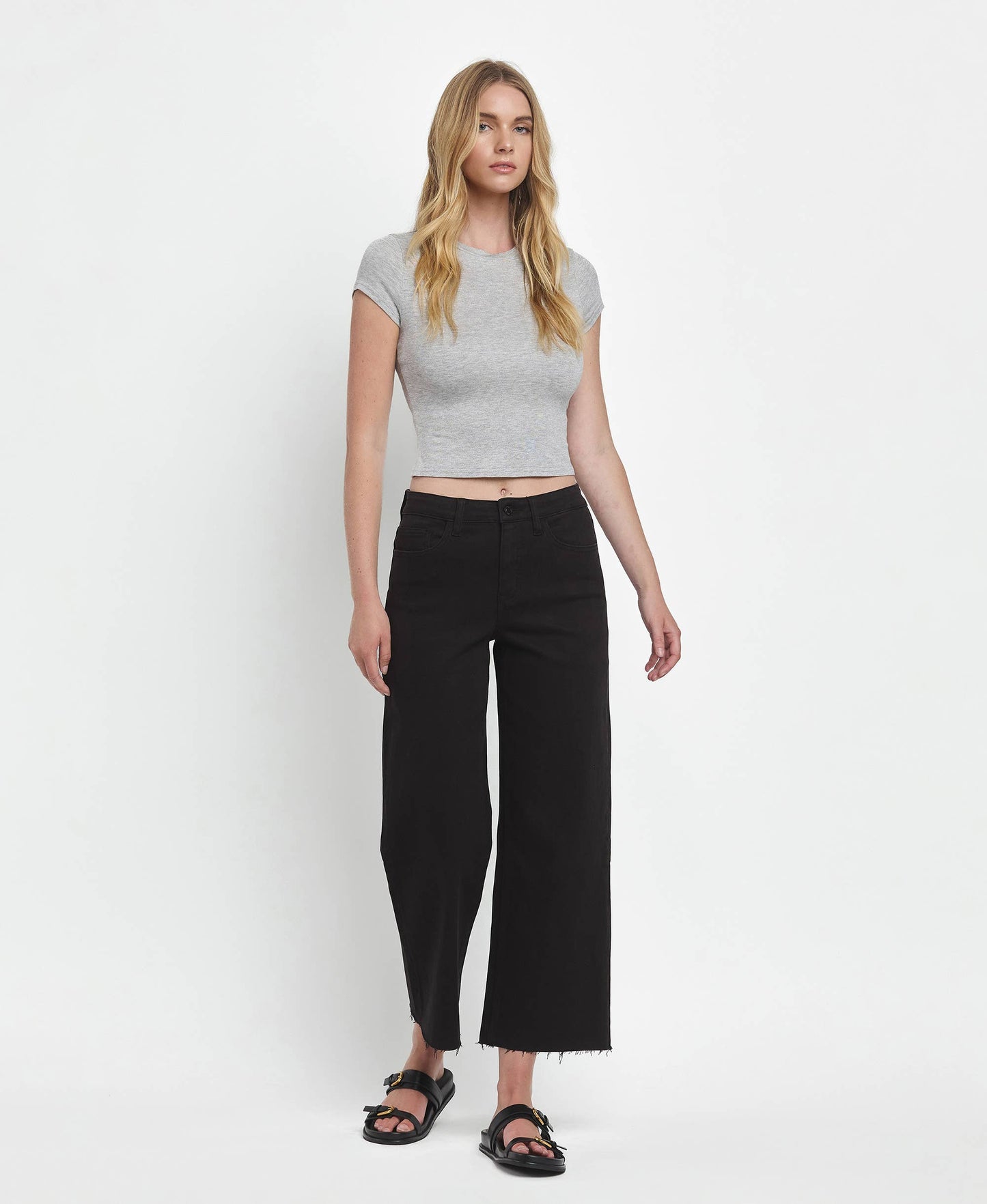 HIGH RISE BLACK CROP WIDE LEG JEANS