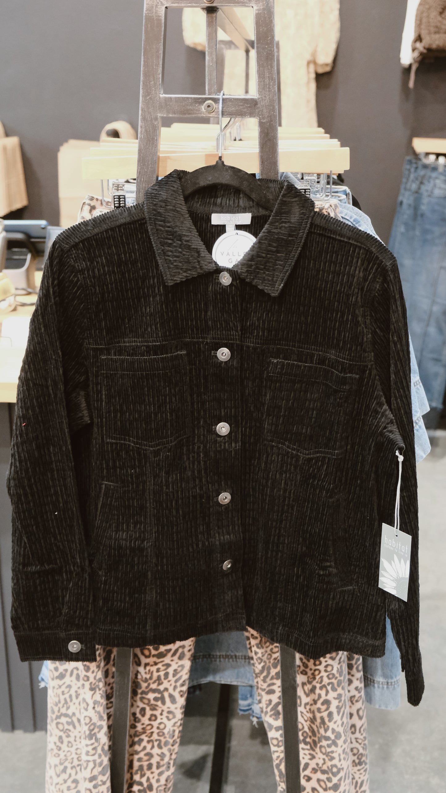 Stretch Cord Stretch Boyfriend Jacket Black