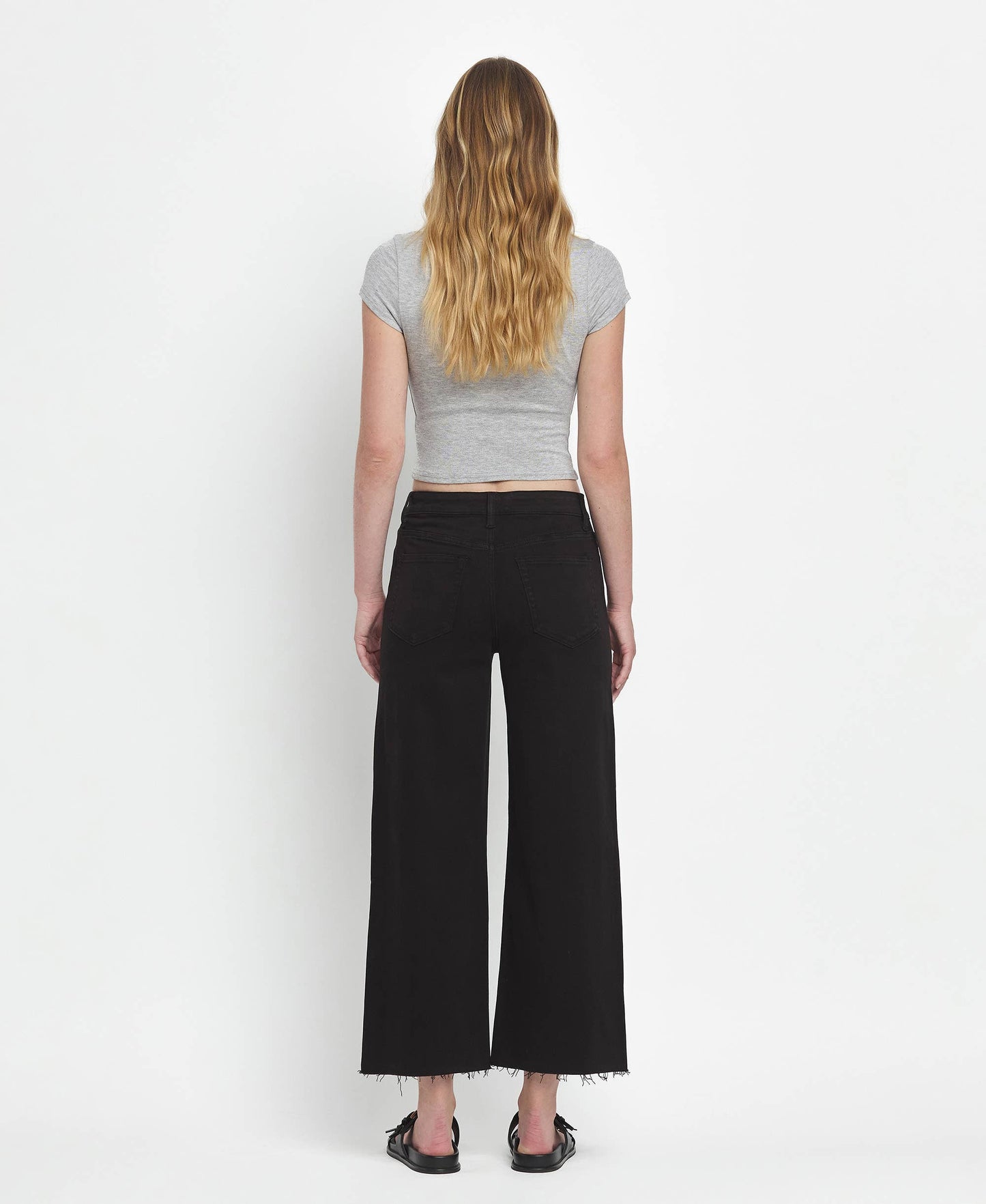 HIGH RISE BLACK CROP WIDE LEG JEANS