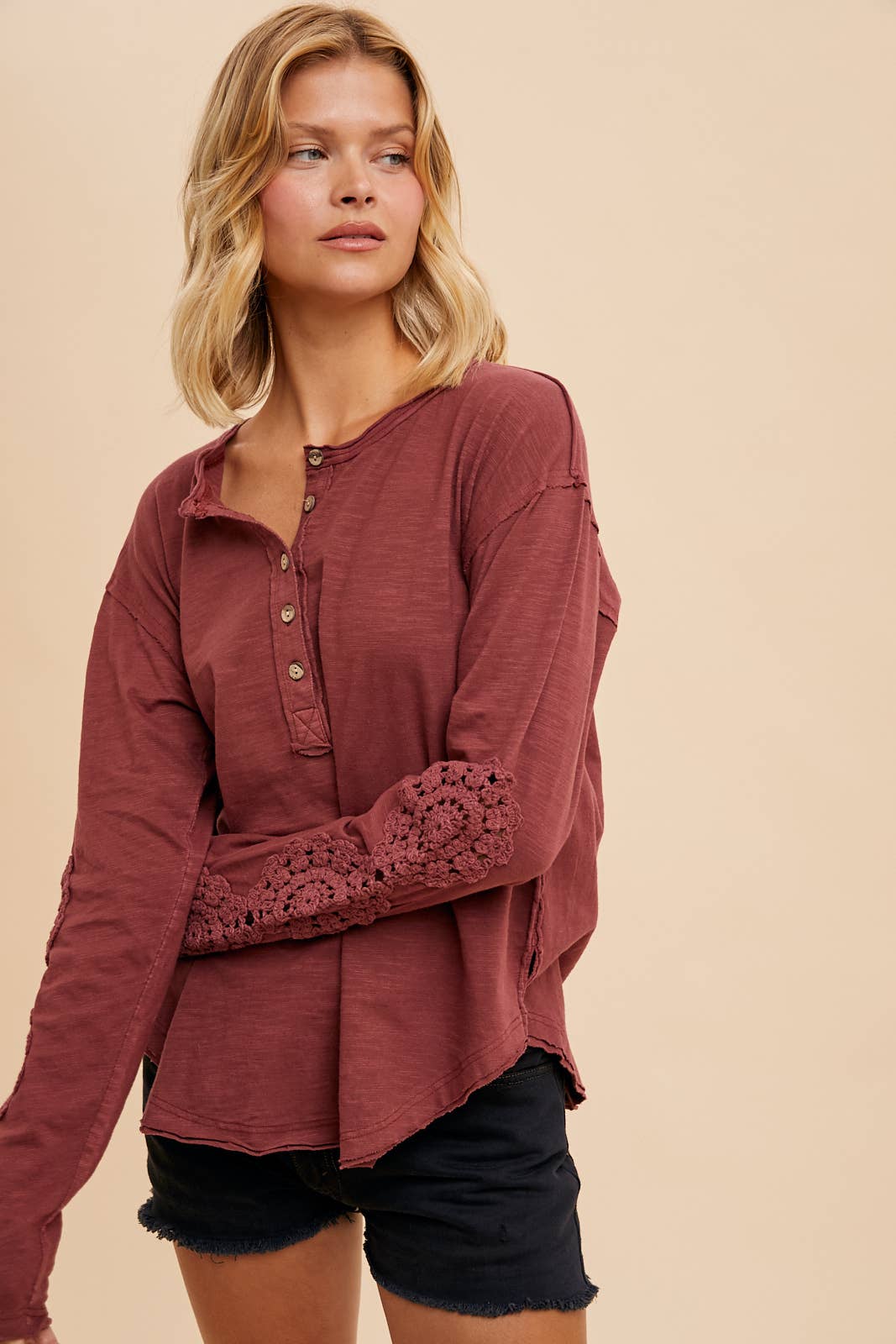 CROCHET PATCH HENLEY TOP