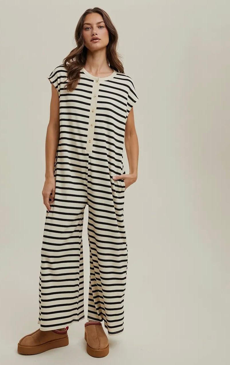 Jumpsuit Short Sleeve Black/Cream