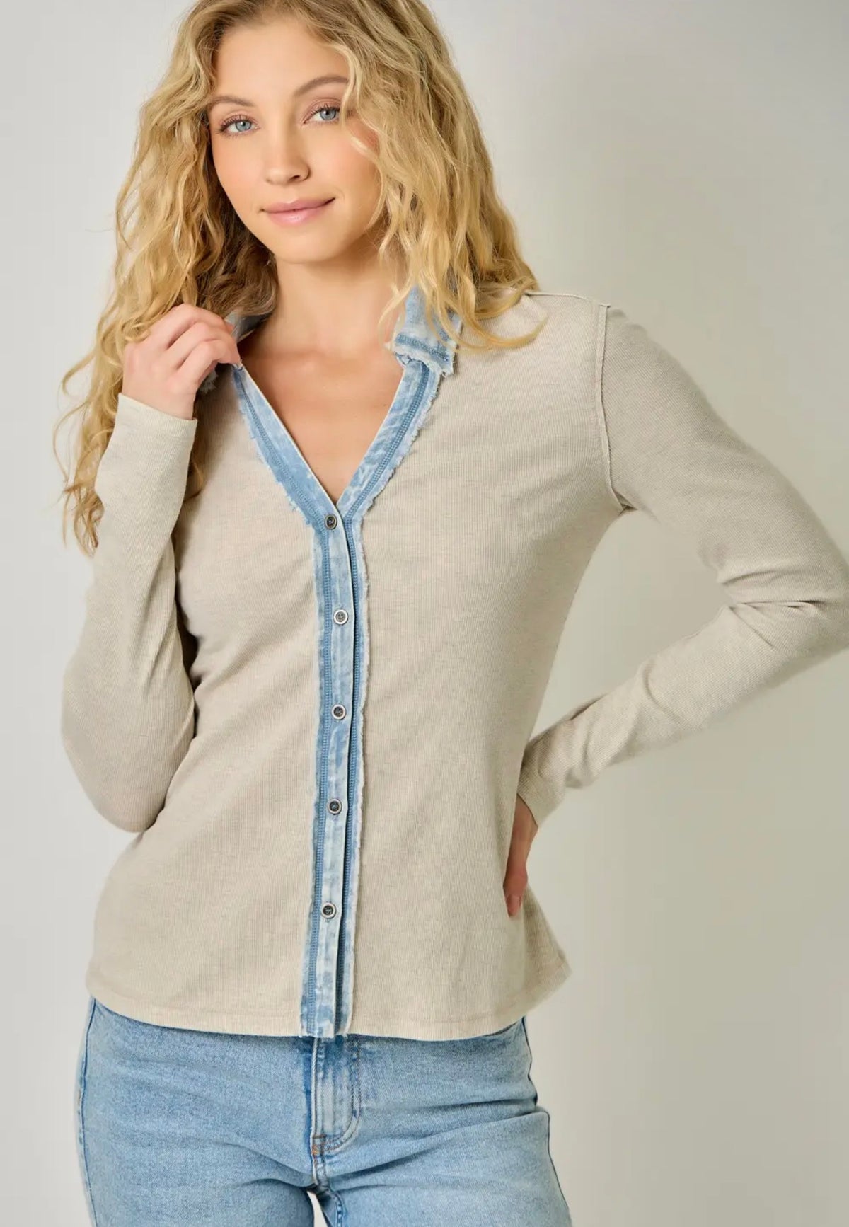 Washed Thermal Button Down Oatmeal