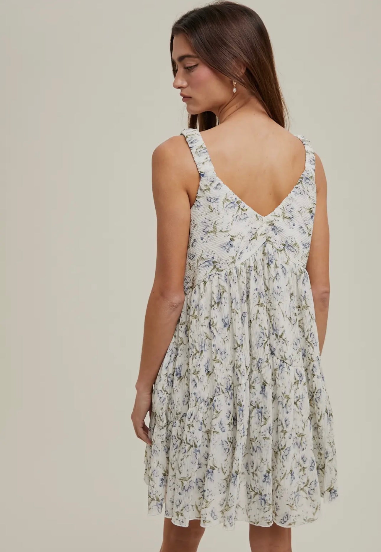 Pleaded Floral Mini Dress