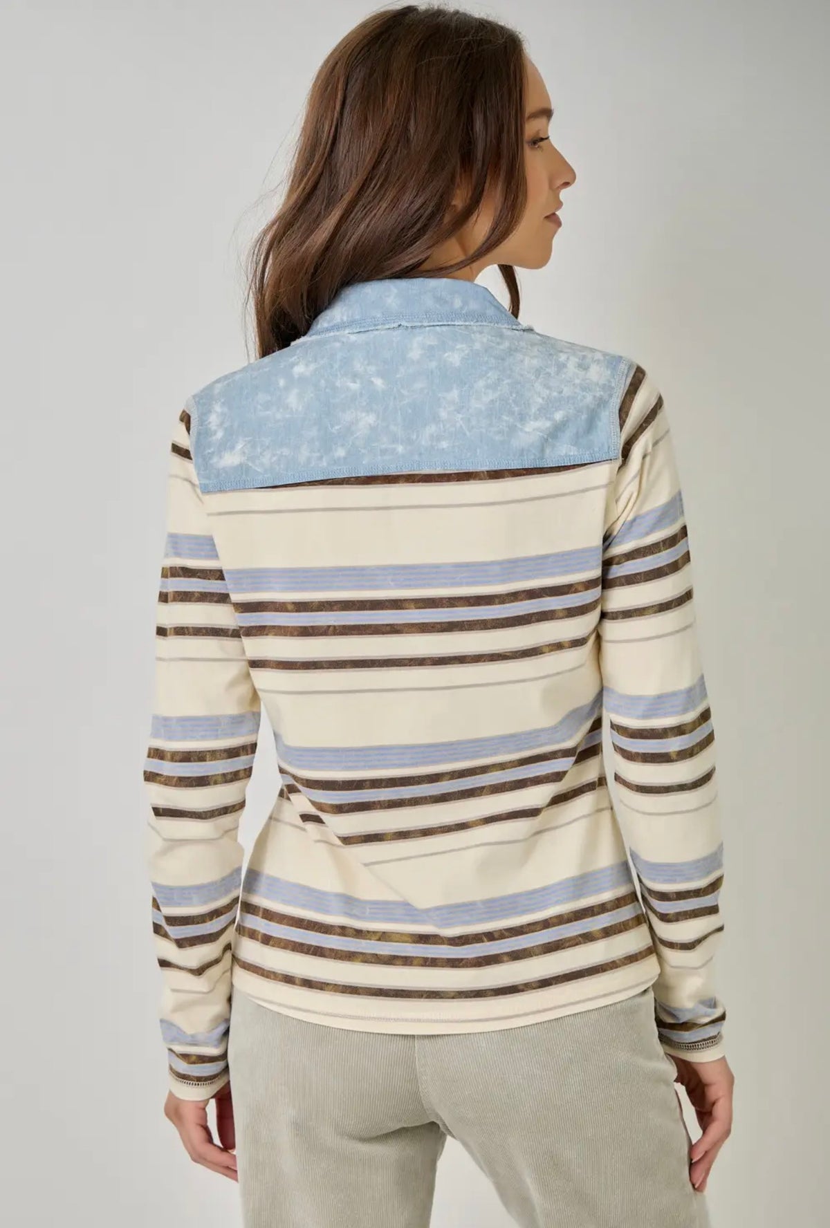 Denim Mixxed Stripe Henley Top