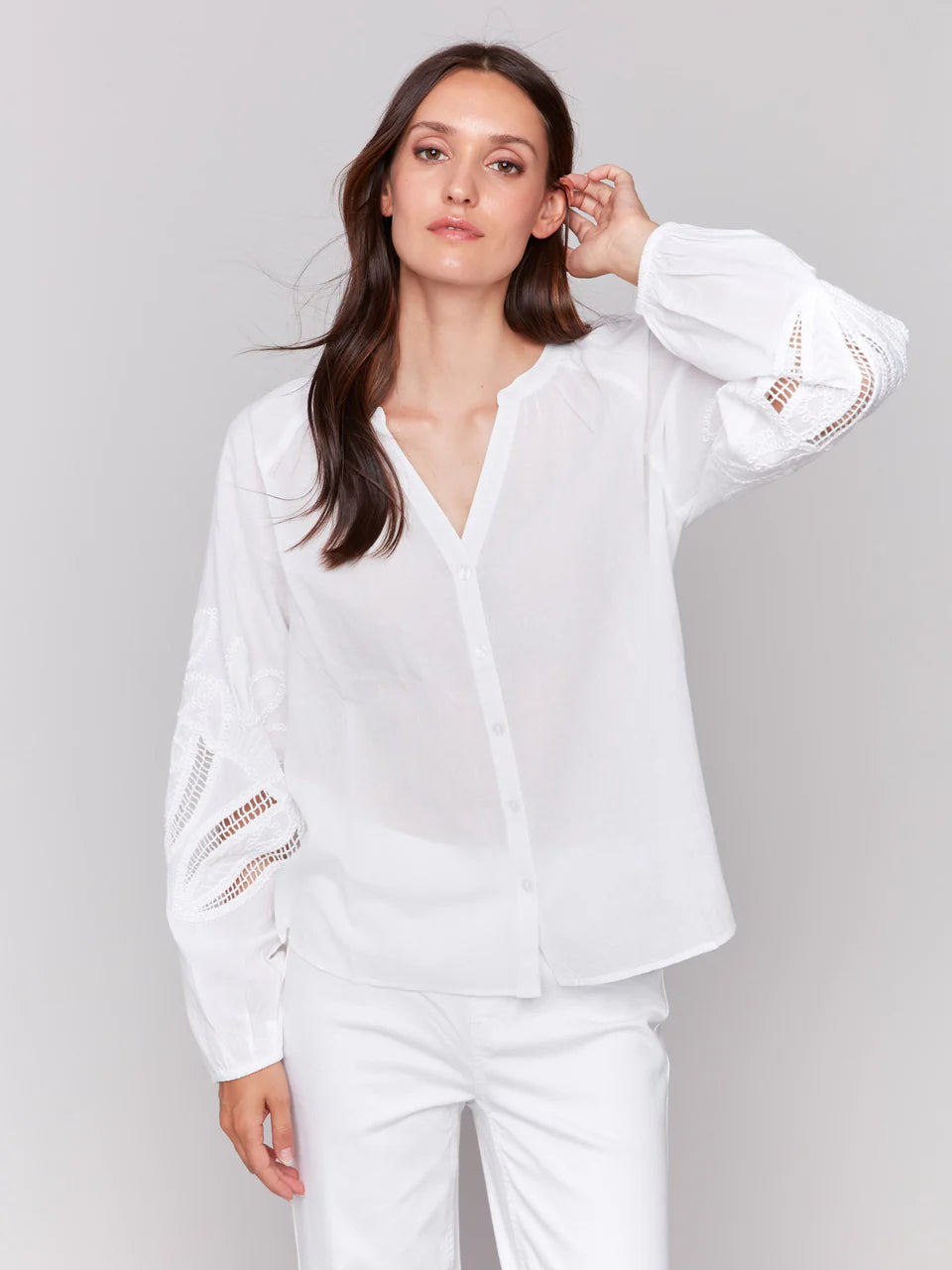 Raglan Embroidered Blouse White