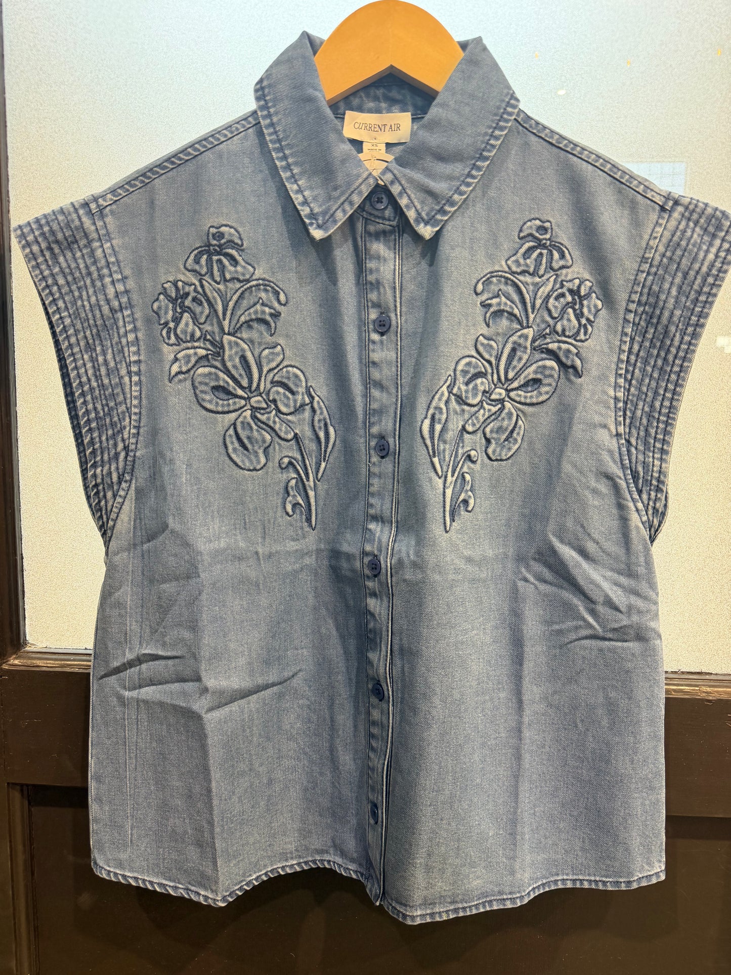 Washed Denim Floral Blouse