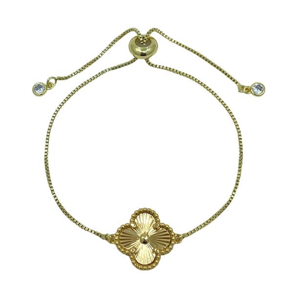 Clover Charm on Plated Gold Pull Chain Bracelet: 18KT Gold Fill